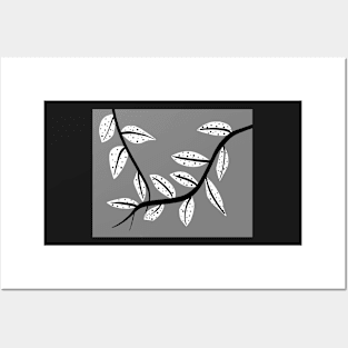 Abstract Leaf Art Black And White On Gray Posters and Art